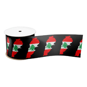 Lebanon Map with Flag Satin Ribbon