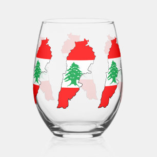 Lebanon Map with Flag Stemless Wine Glass