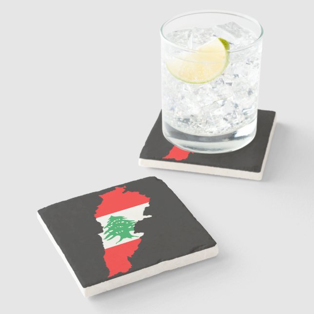 Lebanon Map with Flag Stone Coaster (Side)