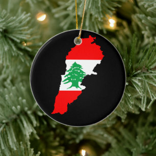 Lebanon Map with Flag Stone Magnet Ceramic Ornament