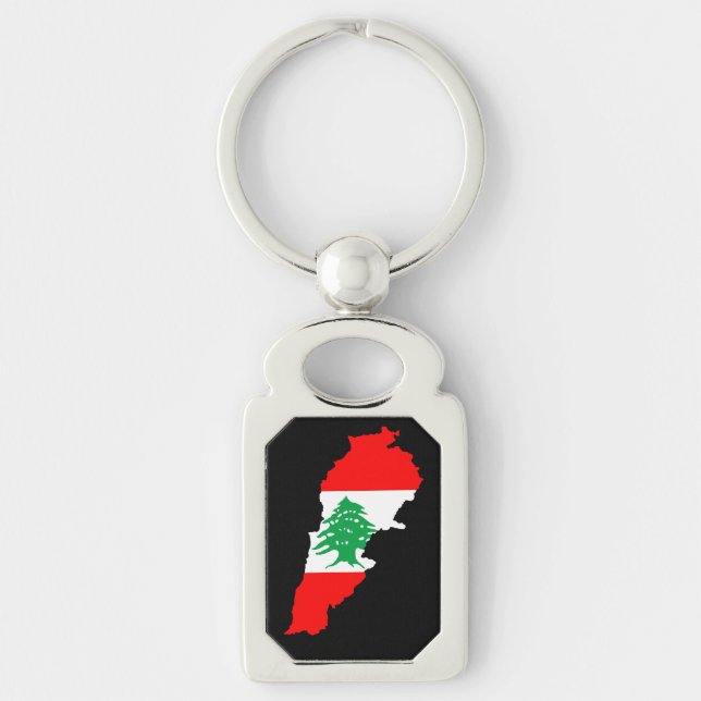 Lebanon Map with Flag Stone Magnet Key Ring (Front)