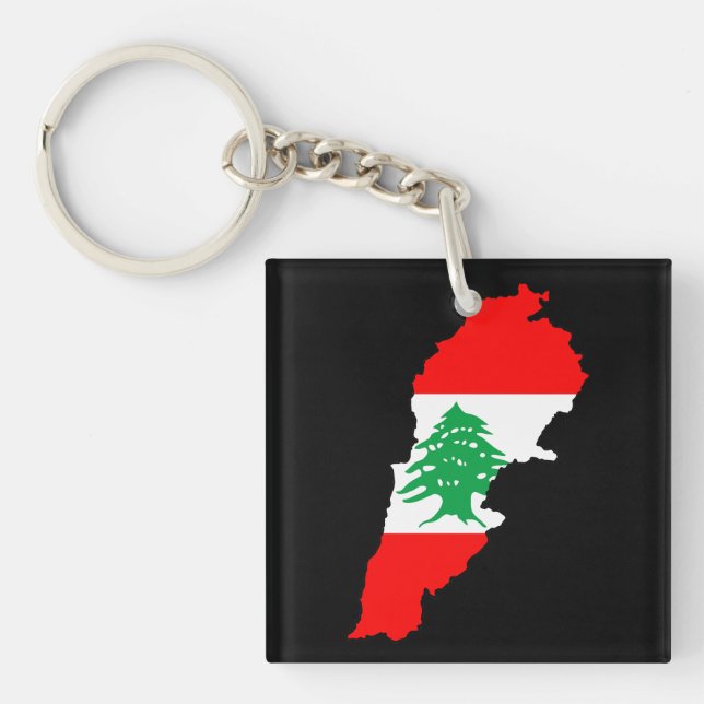 Lebanon Map with Flag Stone Magnet Key Ring (Front)