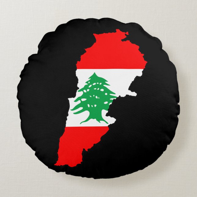 Lebanon Map with Flag Stone Magnet Round Cushion (Front)