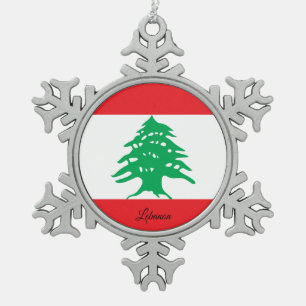Lebanon snowflake, Lebanese Flag Snowflake Pewter Christmas Ornament