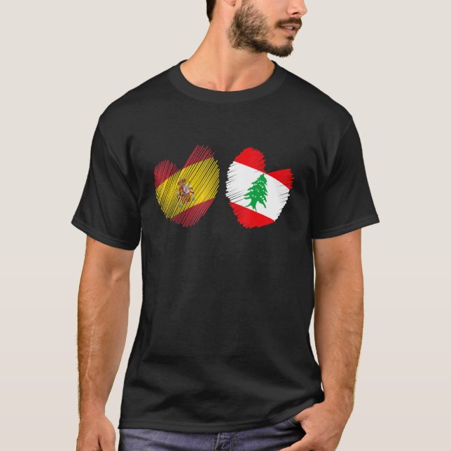 Lebanon Spain Heart Spanish Flag Lebanese Flag Lov T-Shirt (Front)