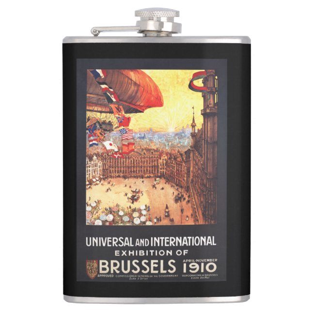 Lebaudy Airship with World Flags at Expo Hip Flask (Front)
