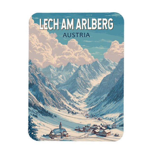 Lech am Arlberg Austria Illustration Travel Art Magnet (Vertical)