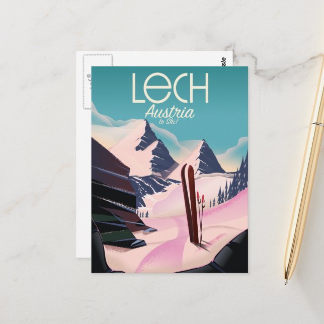 Lech Austria Ski poster. Postcard (Front/Back In Situ)