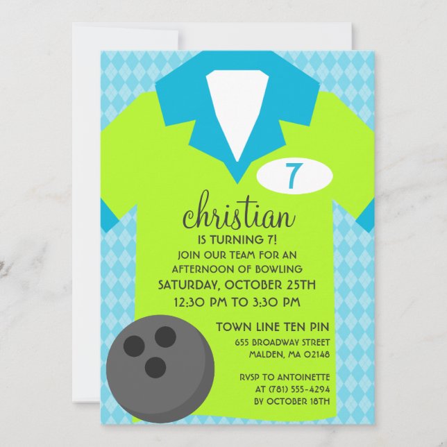 'Lectric Lime Join the Team Bowling Birthday Party Invitation (Front)