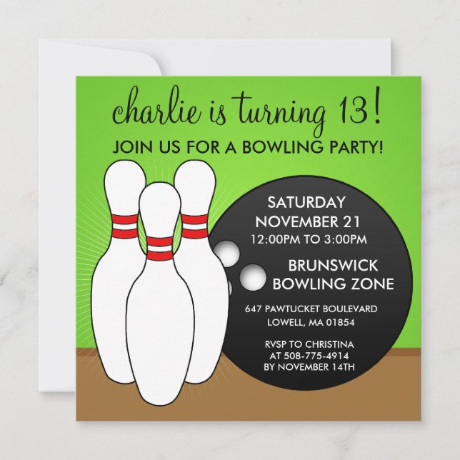 'Lectric Lime Let's Have a Ball Bowling Birthday P Invitation (Front)