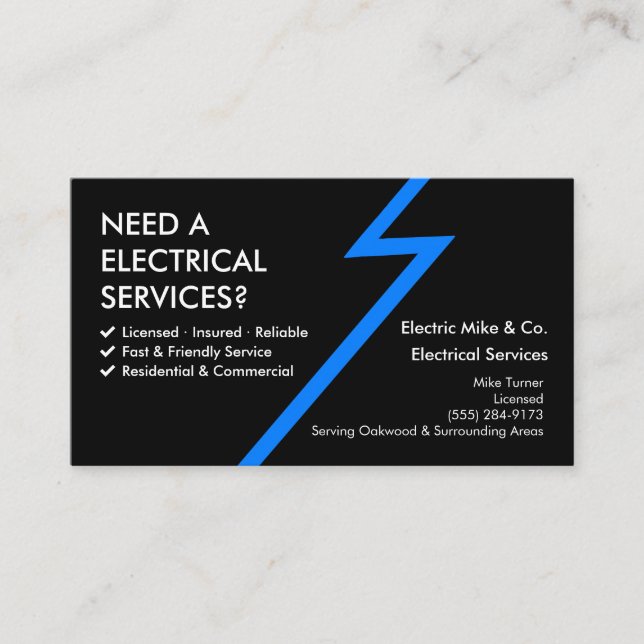 lectrician Business Card Template | Electrical Ser (Front)