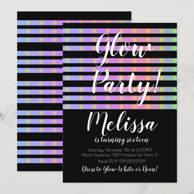 LED Glow Crazy Neon Glow In The Dark Party Invitation (Front/Back)