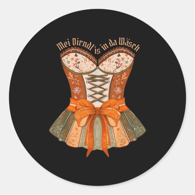 Lederhosen Costume Cute German Bavarian Women  Classic Round Sticker (Front)