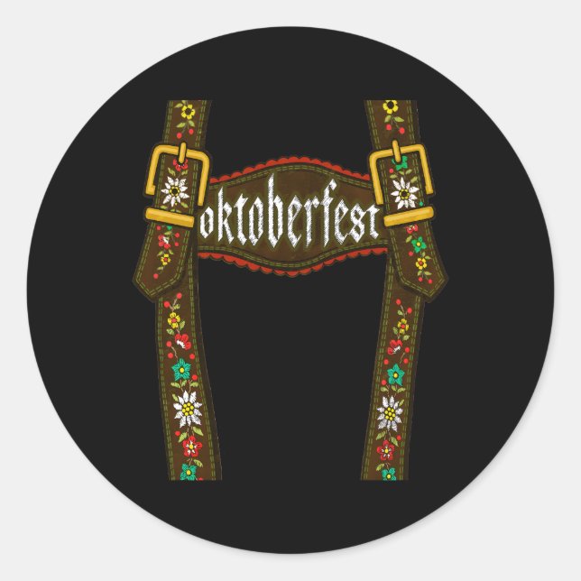 Lederhosen Suspenders Oktoberfest Bavarian Munich  Classic Round Sticker (Front)
