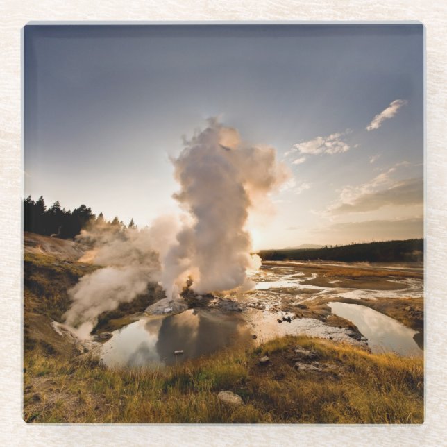 Ledge Geyser, Norris Geyser Basin Glass Coaster (Front)