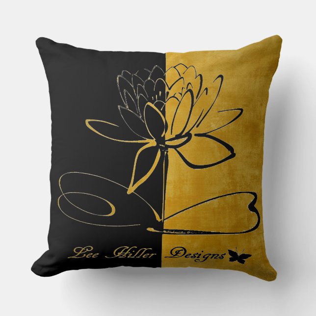 Lee Hiller Designs Accents Black Brushed Gold Cushion (Front)