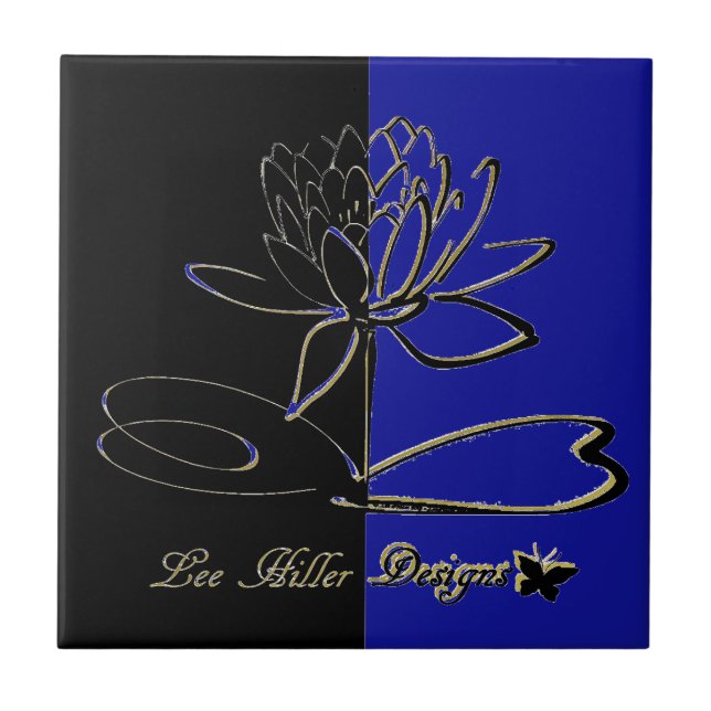 Lee Hiller Designs Accents Black Gold Blue Ceramic Tile (Front)