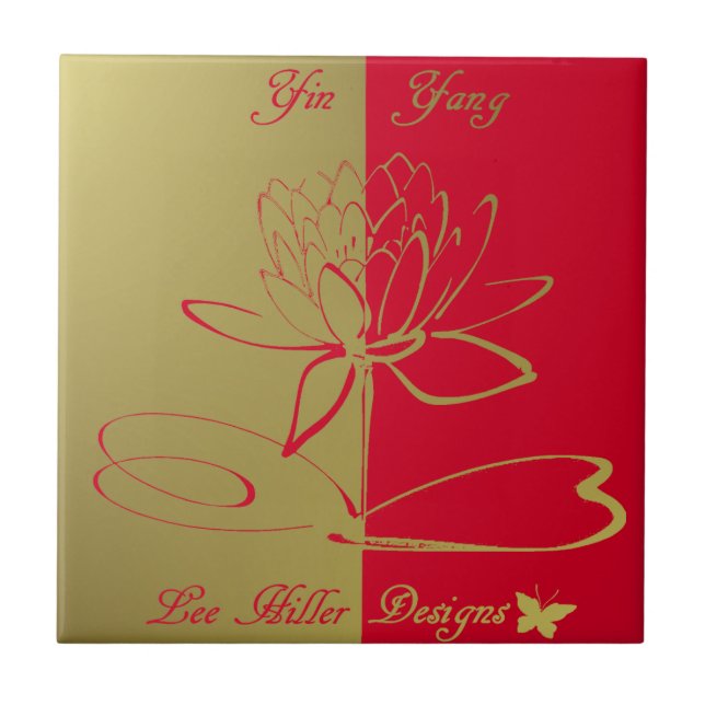 Lee Hiller Designs Logo Accents Gold Red Ceramic Tile (Front)