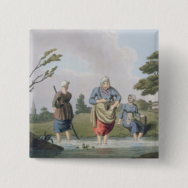 Leech Finders, from `Costume of Yorkshire' engrave 15 Cm Square Badge (Front)