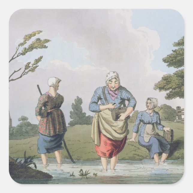 Leech Finders, from `Costume of Yorkshire' engrave Square Sticker (Front)