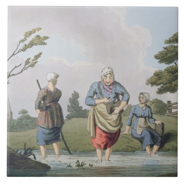 Leech Finders, from `Costume of Yorkshire' engrave Tile (Front)