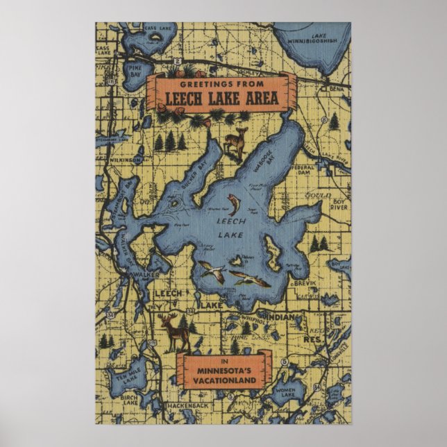 Leech Lake Area, Minnesota - Large Letter Scenes Poster (Front)