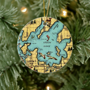 Leech Lake Minnesota Map Ceramic Ornament