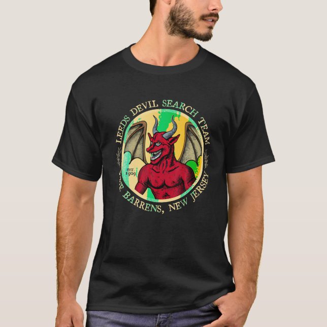 Leeds Devil Search Team Est 1909 Pine Barrens New  T-Shirt (Front)