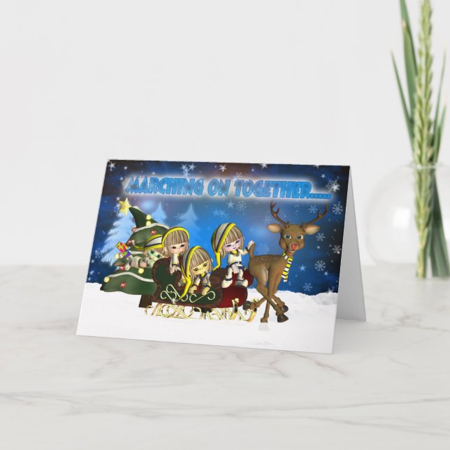 Leeds Football Supporter Elf's In Leeds Colours Holiday Card (Front)