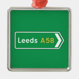 Leeds, UK Road Sign Metal Ornament