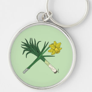 Leek and Daffodil Crossed Key Ring