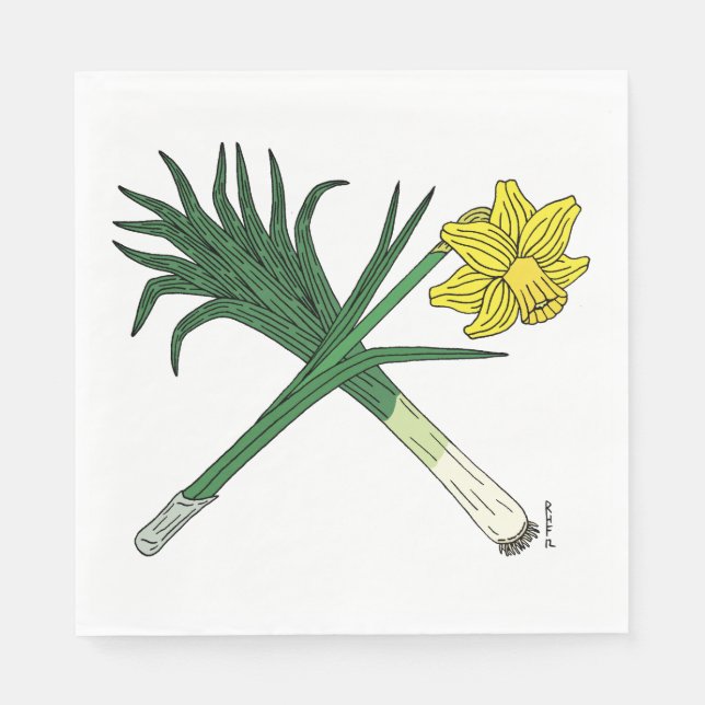 Leek and Daffodil Crossed Napkin (Front)