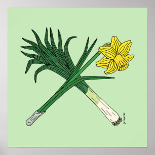 Leek and Daffodil Crossed Poster