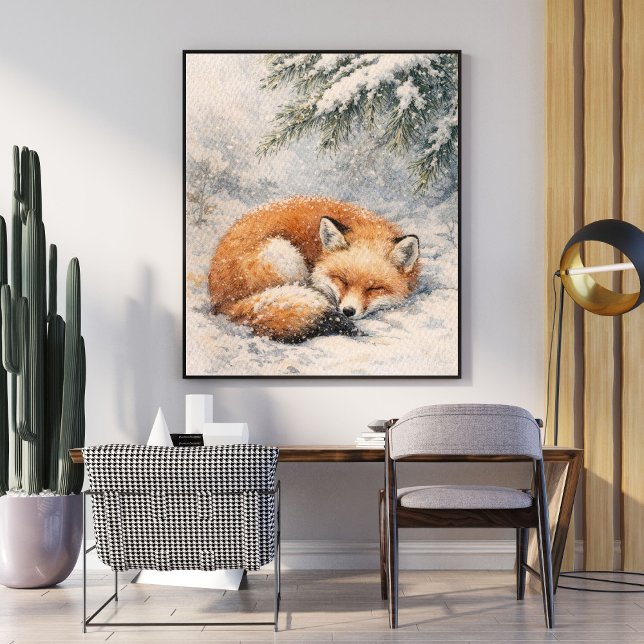 leeping fox | winter fox illustration | snowy fox poster (Creator Uploaded)