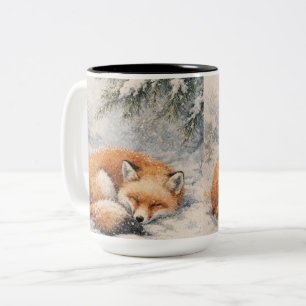 leeping fox winter fox illustration snowy fox Two-Tone coffee mug