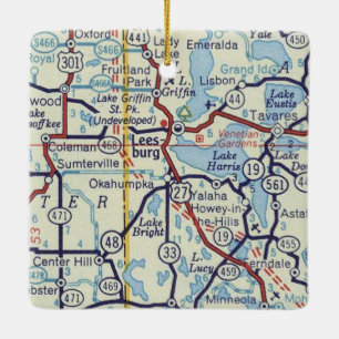 Leesburg FL Vintage Map Ceramic Ornament
