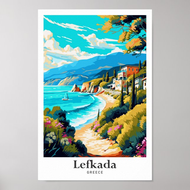 Lefkada Greece Travel Potrait Illustration Poster (Front)
