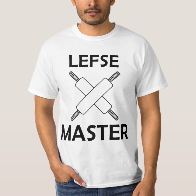 Lefse Master Crossed Rolling Pin Funny Norwegian F T-Shirt (Front)