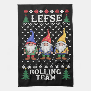 Lefse Rolling Team Christmas Baking Gnome Xmas Tea Towel