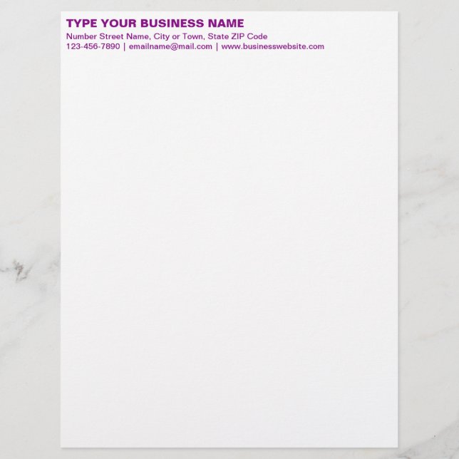 Left Aligned Purple Plain Texts Heading of Custom Letterhead (Front)