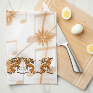 Left and Right Facing Kokopelli Musician Tea Towel