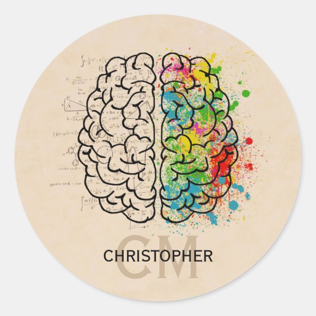 Left And Right Human Brain Personalise Classic Round Sticker (Front)