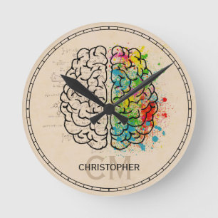 Left And Right Human Brain Personalize Round Clock