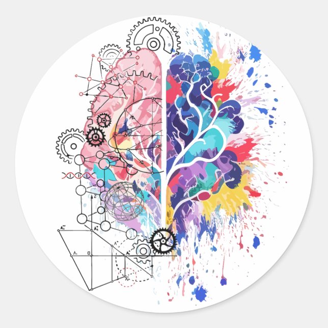 Left Brain vs Right Brain Creative Artwork Classic Round Sticker (Front)