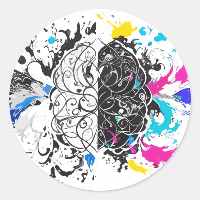 Left Brain vs Right Brain Creative Artwork Classic Round Sticker (Front)