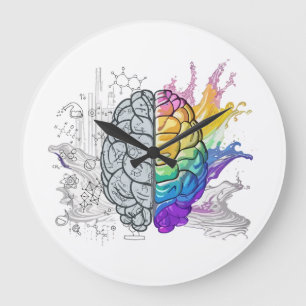 Left Brain vs Right Brain Creative Artwork Large Clock