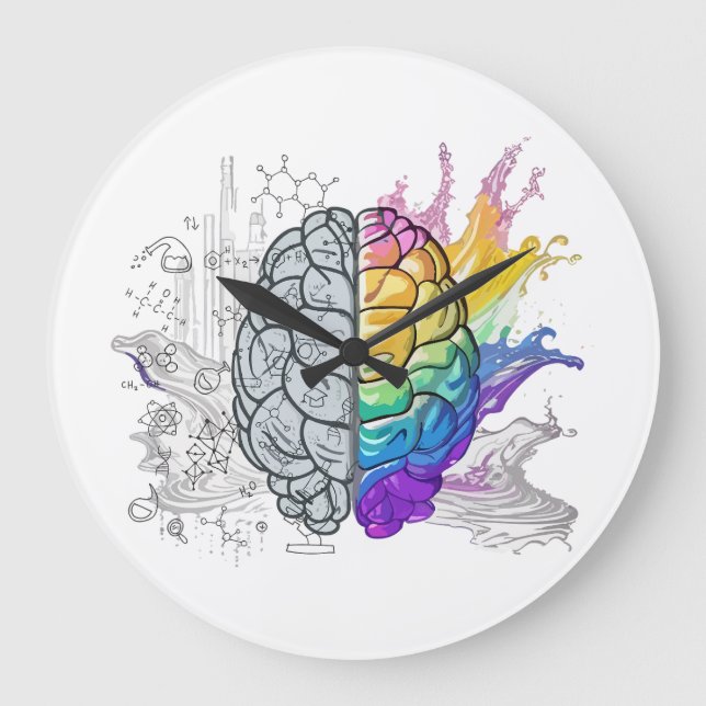 Left Brain vs Right Brain Creative Artwork Large Clock (Front)