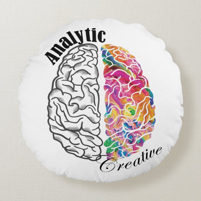 Left Brained Right Brained Analytic Creative Brain Round Cushion (Front)