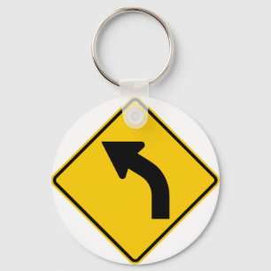 Left Curve Ahead Highway Sign Key Ring