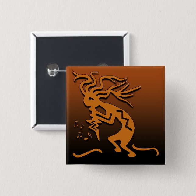 Left Facing Kokopelli Musician and MerryMaker 15 Cm Square Badge (Front & Back)